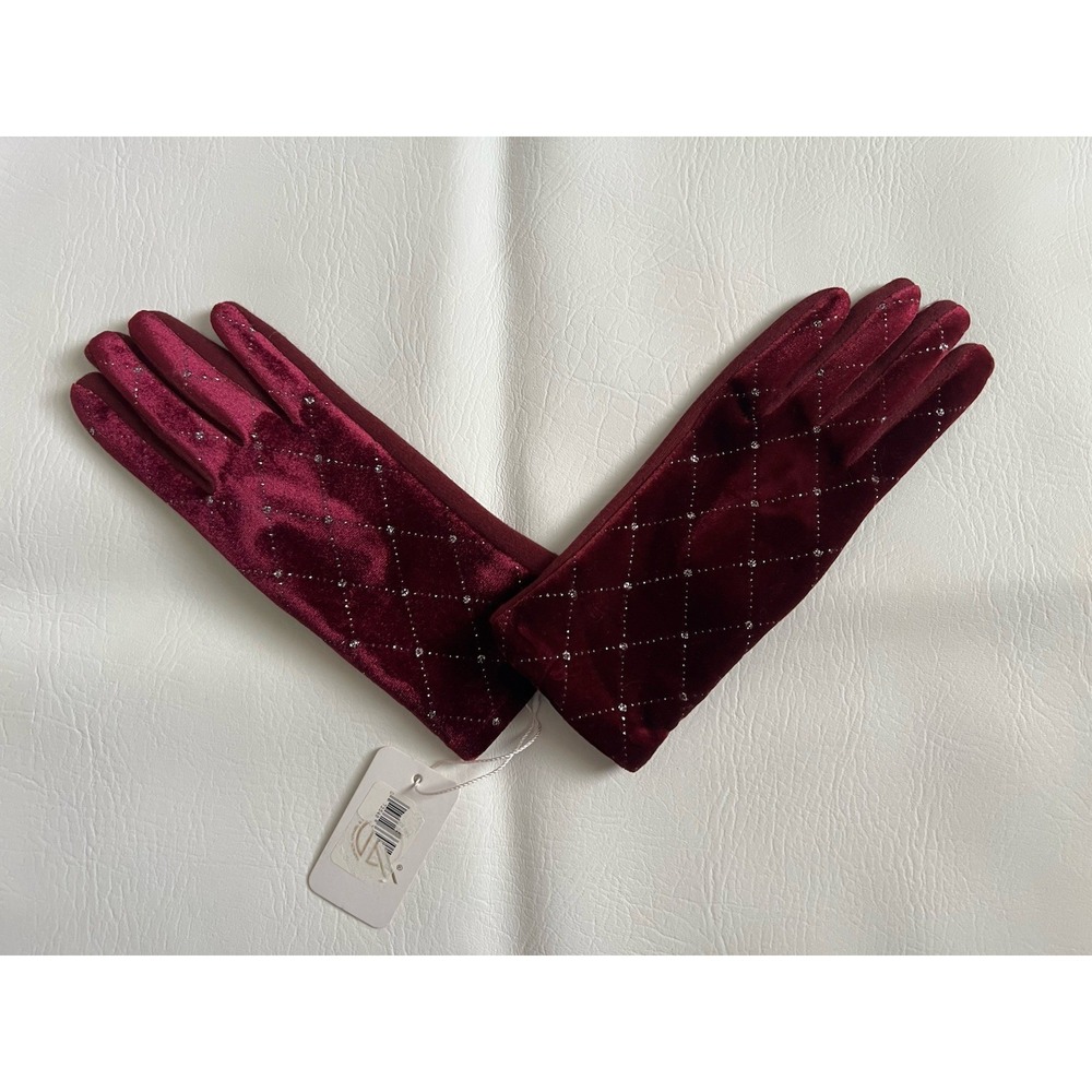 Velvet Glitter Burgundy Gloves Small NWT Luxy Event